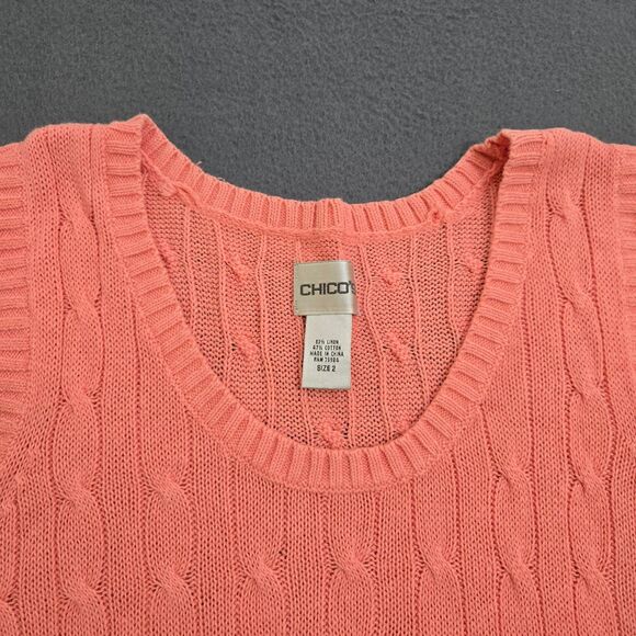Chico's Women 2 US L/12  Pink Linen Blend Cable Knit Sweater Tank Vest - Picture 3 of 9